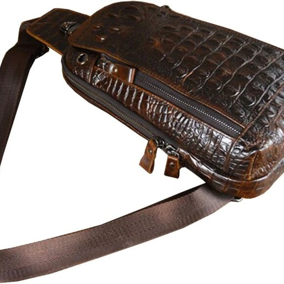 Crocodile Genuine Leather Sling Bag Backpack for Men Travel Outdoor Hunting - Picture 5 of 6